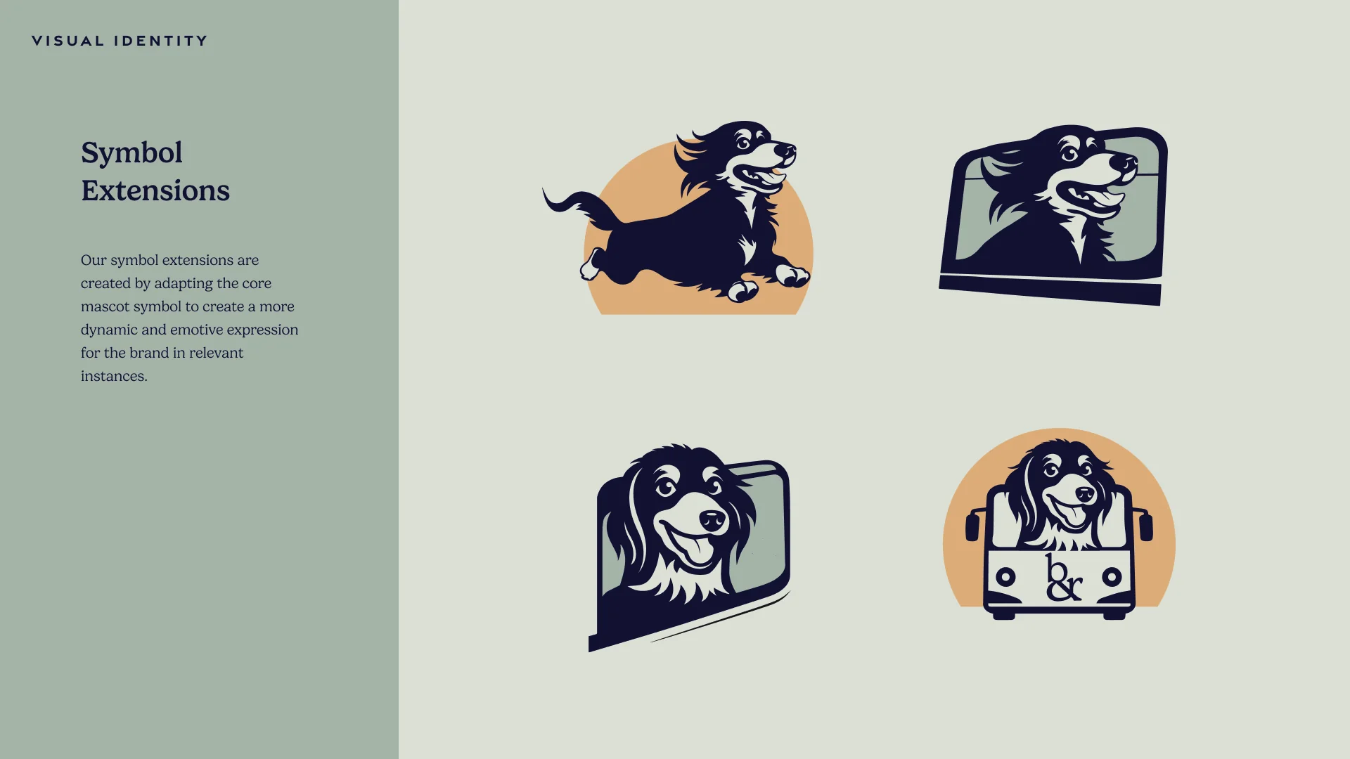 Symbol extensions: the dog jumping the sun, in the window, in the driver's seat