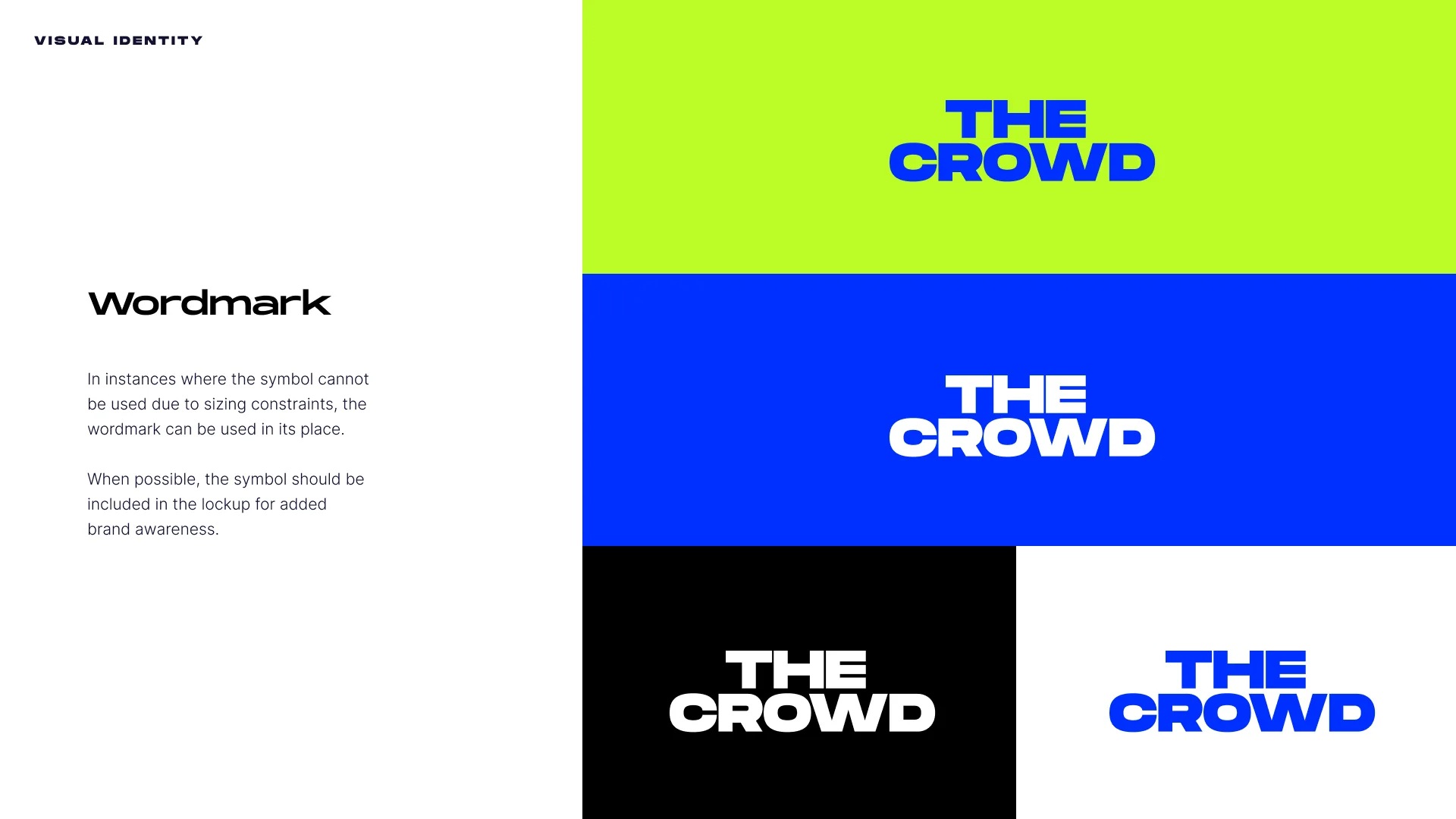 The wordmark on lime, Ocean, Space and Paper