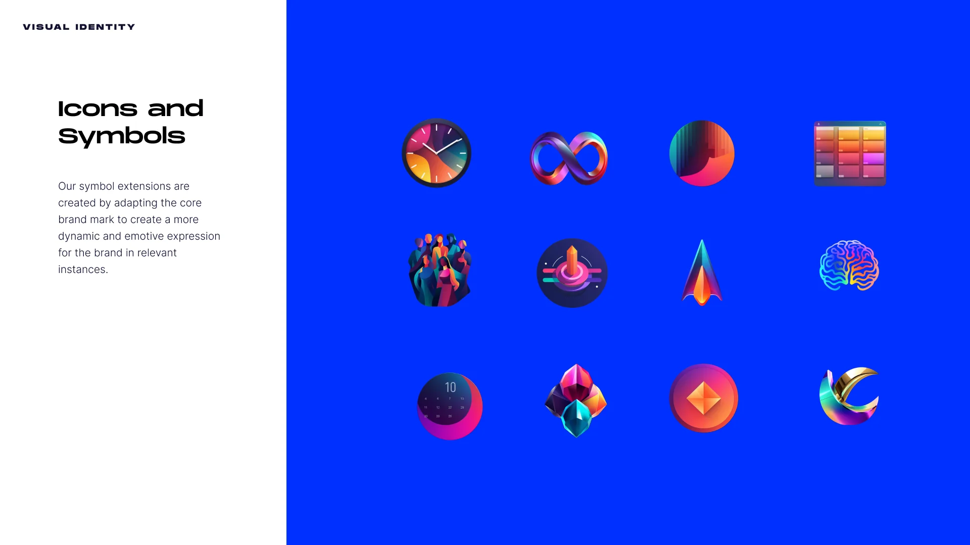 Icons and symbols: twelve iridescent marks on Ocean