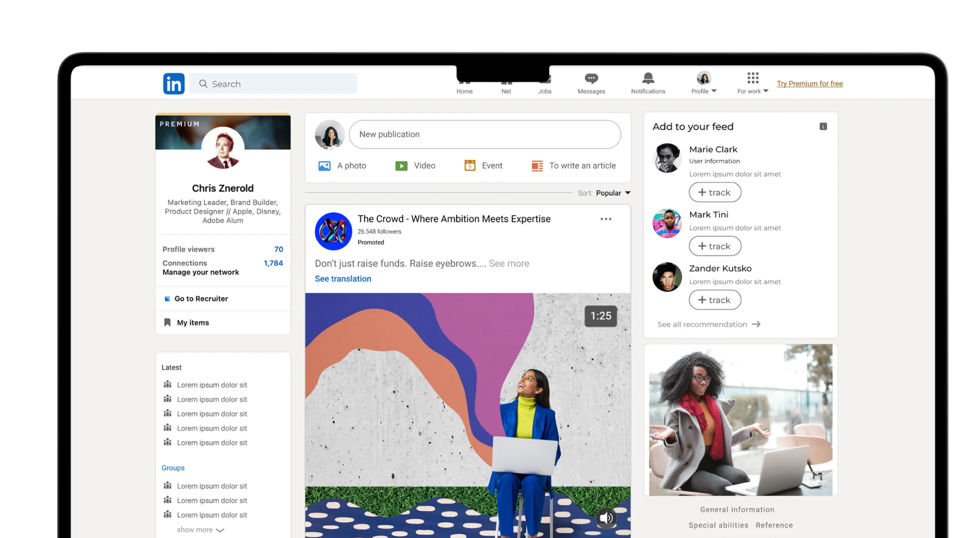 Social posts on a laptop