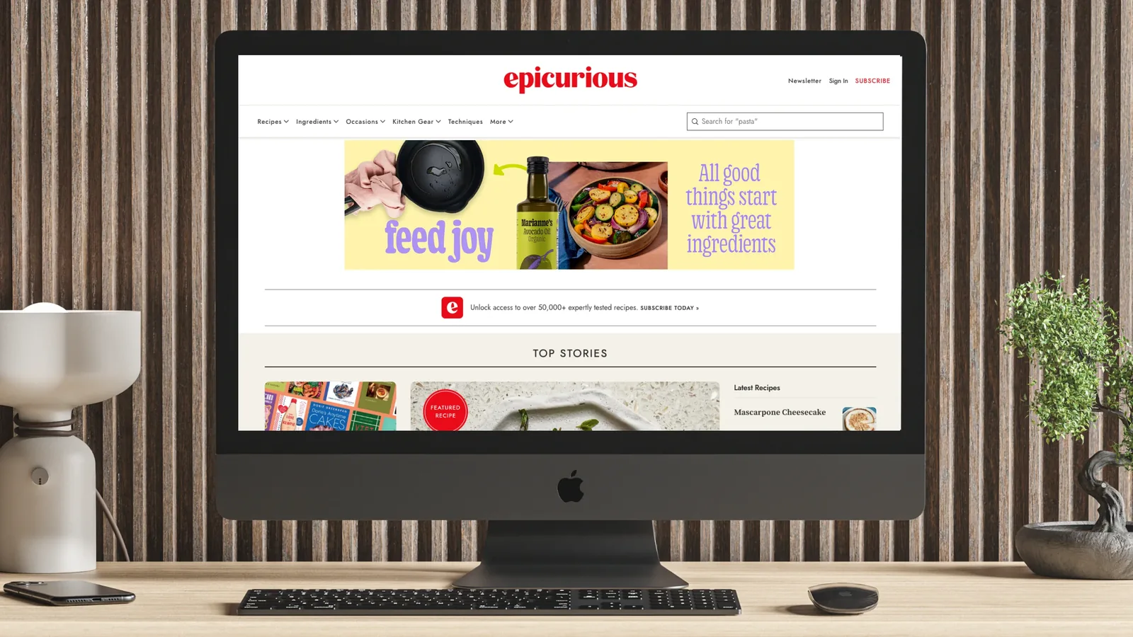 The Feed Joy leaderboard on epicurious.com, on a desktop display