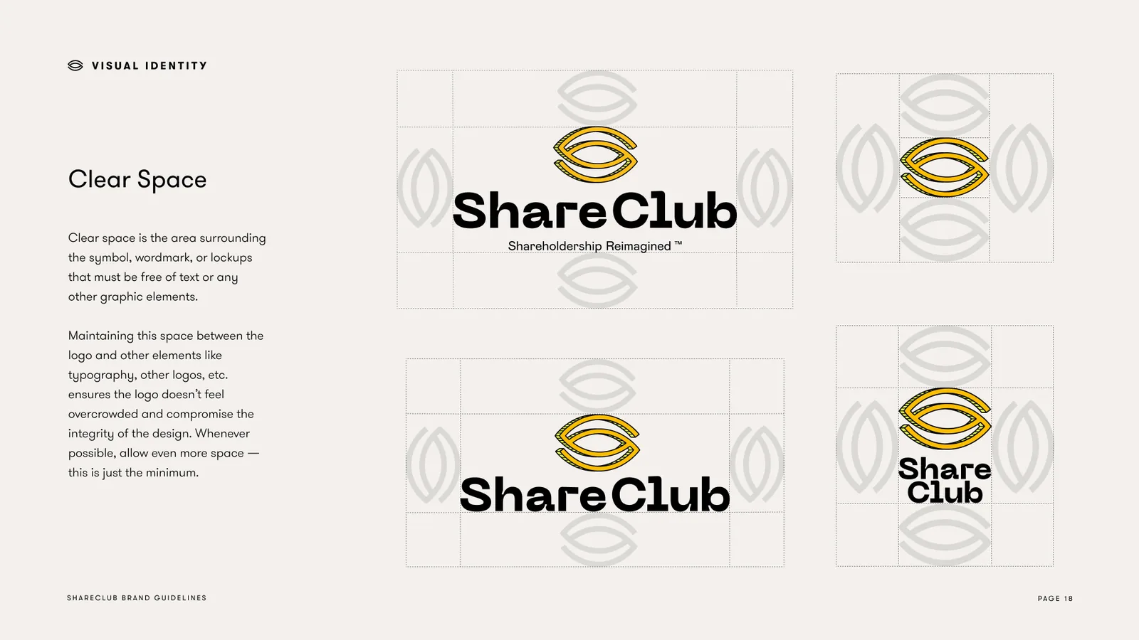 Clear space: the eye mark as the unit around the wordmark and the stacked lockup