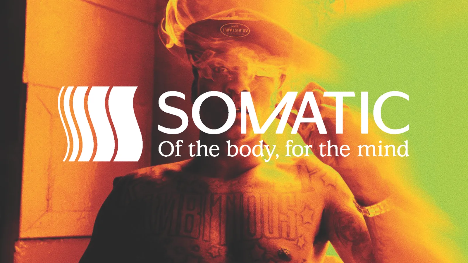 The key art: the wordmark and Of the body, for the mind over a thermal-toned portrait of a man exhaling smoke