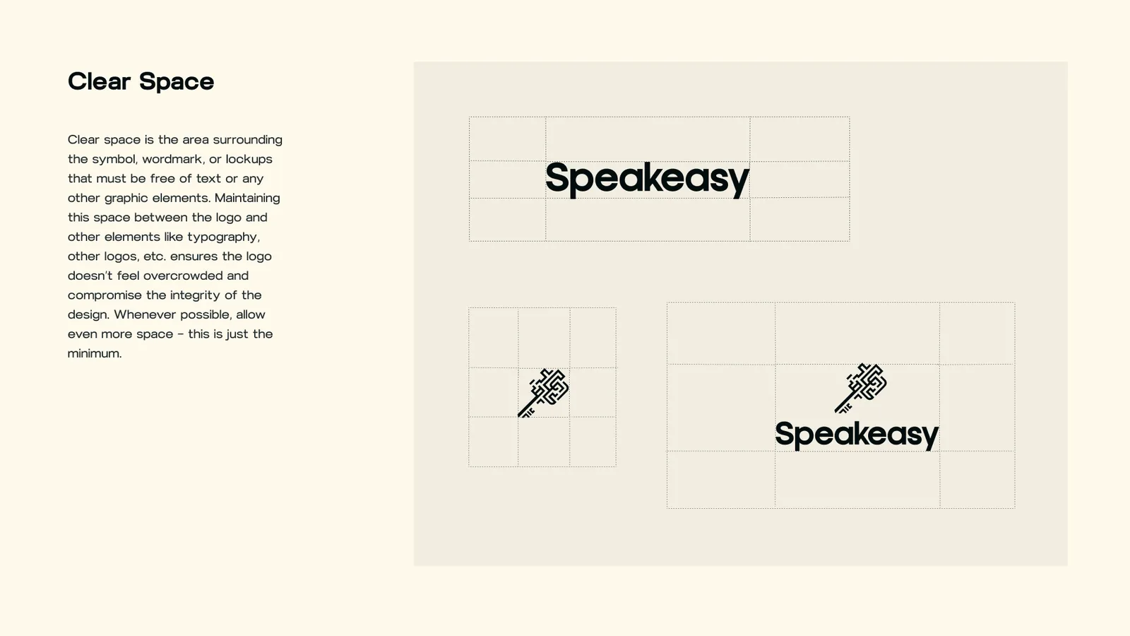 Clear space: the wordmark and the key on their grids