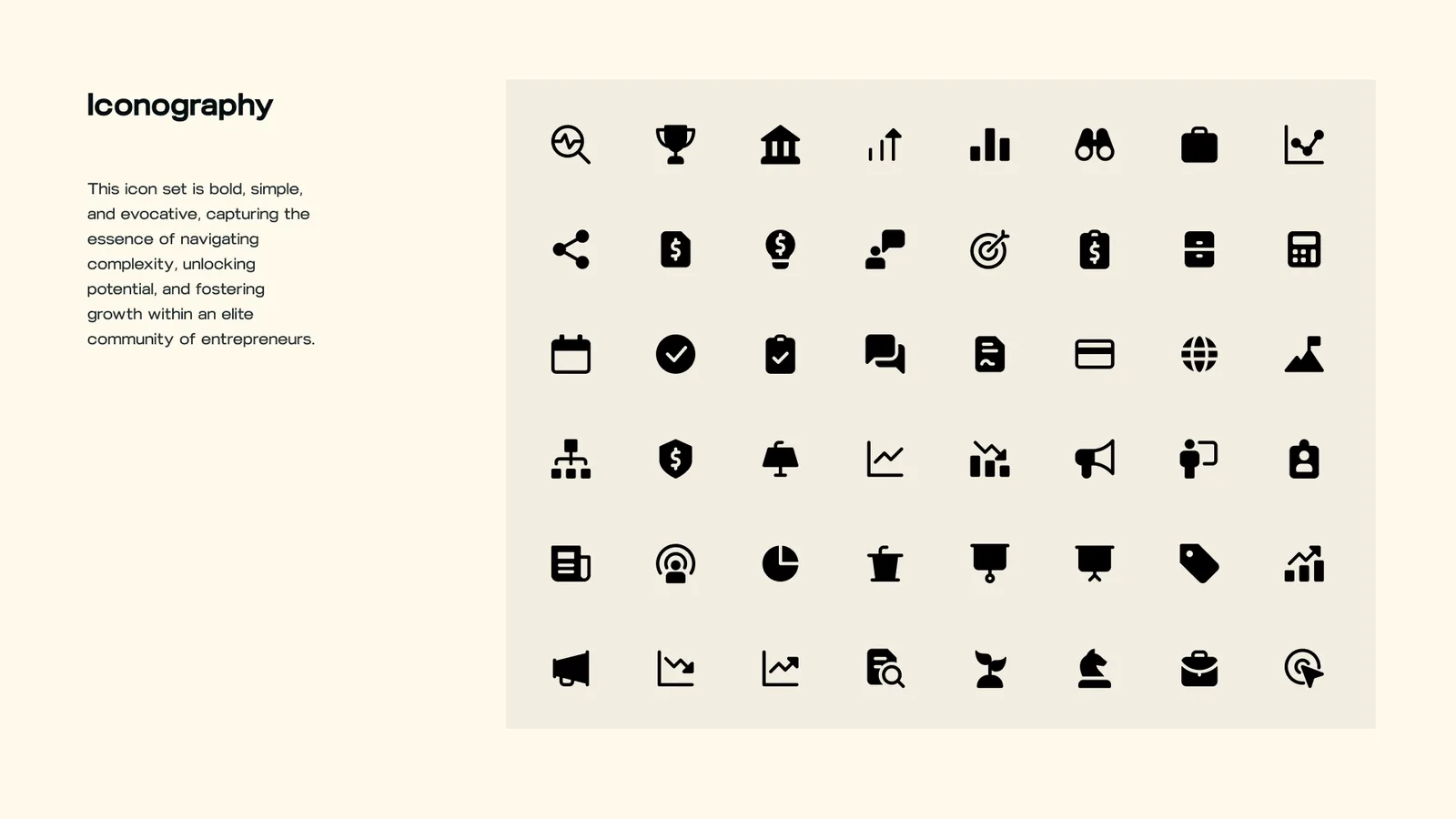 Iconography: a set of bold line icons for the platform
