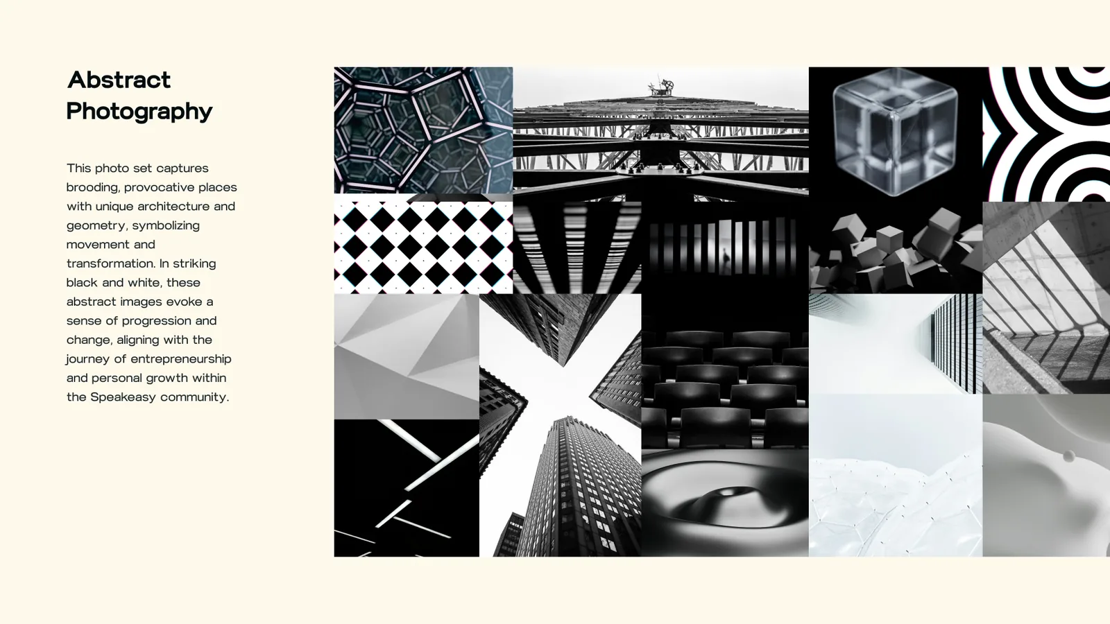 Abstract photography: black-and-white geometry, mazes, a cube, a spiral