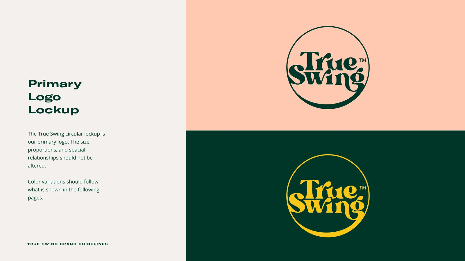 Primary logo lockup: the circular badge, green on peach and yellow on green