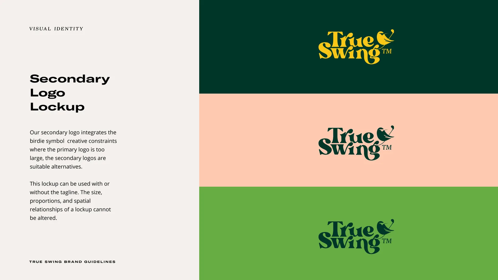 Secondary logo lockup: the wordmark with the bird, on green, on peach and on kiwi