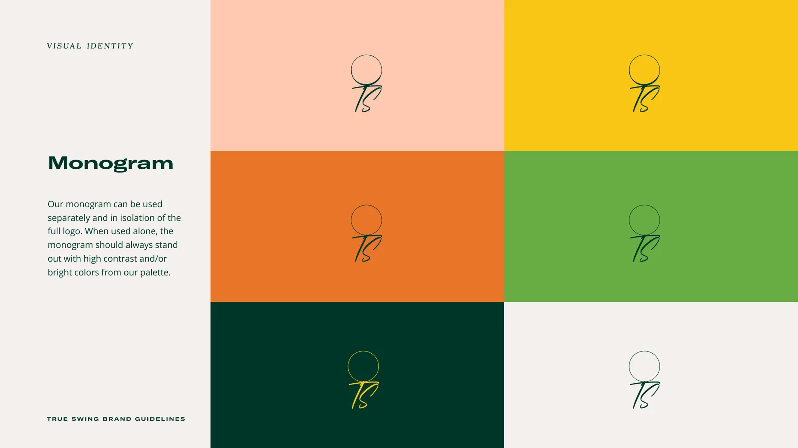 Monogram: the tee-and-ball mark in six color pairings