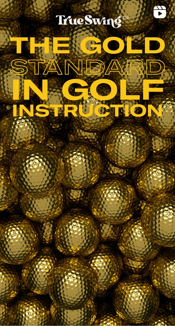 An Instagram reel unit: The Gold Standard in Golf Instruction over gold golf balls